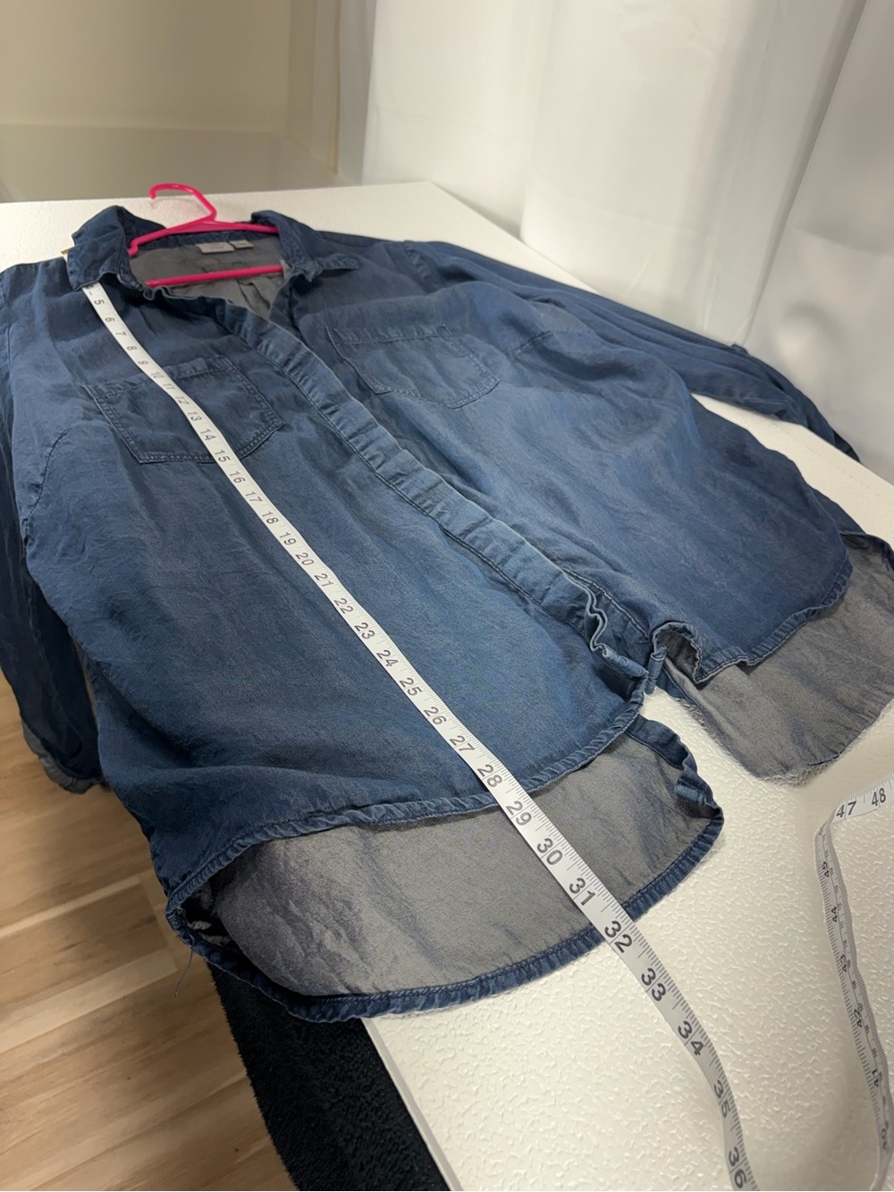 Cato Blue Denim-Style Ruffle Front Button-Down Shirt 4586 - Picture 10 of 10